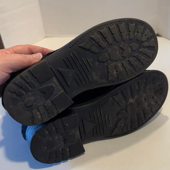 MOJO MOXY black suede buckle zip moto boots Y2K high low knee stud women's 9 - Picture 11 of 13